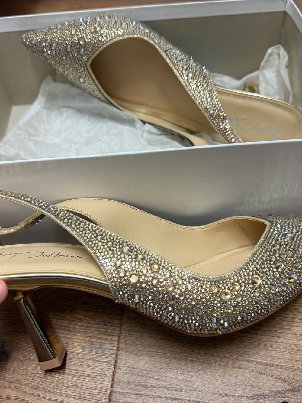 Betsey Johnson Gold Crystal Slingback Heels